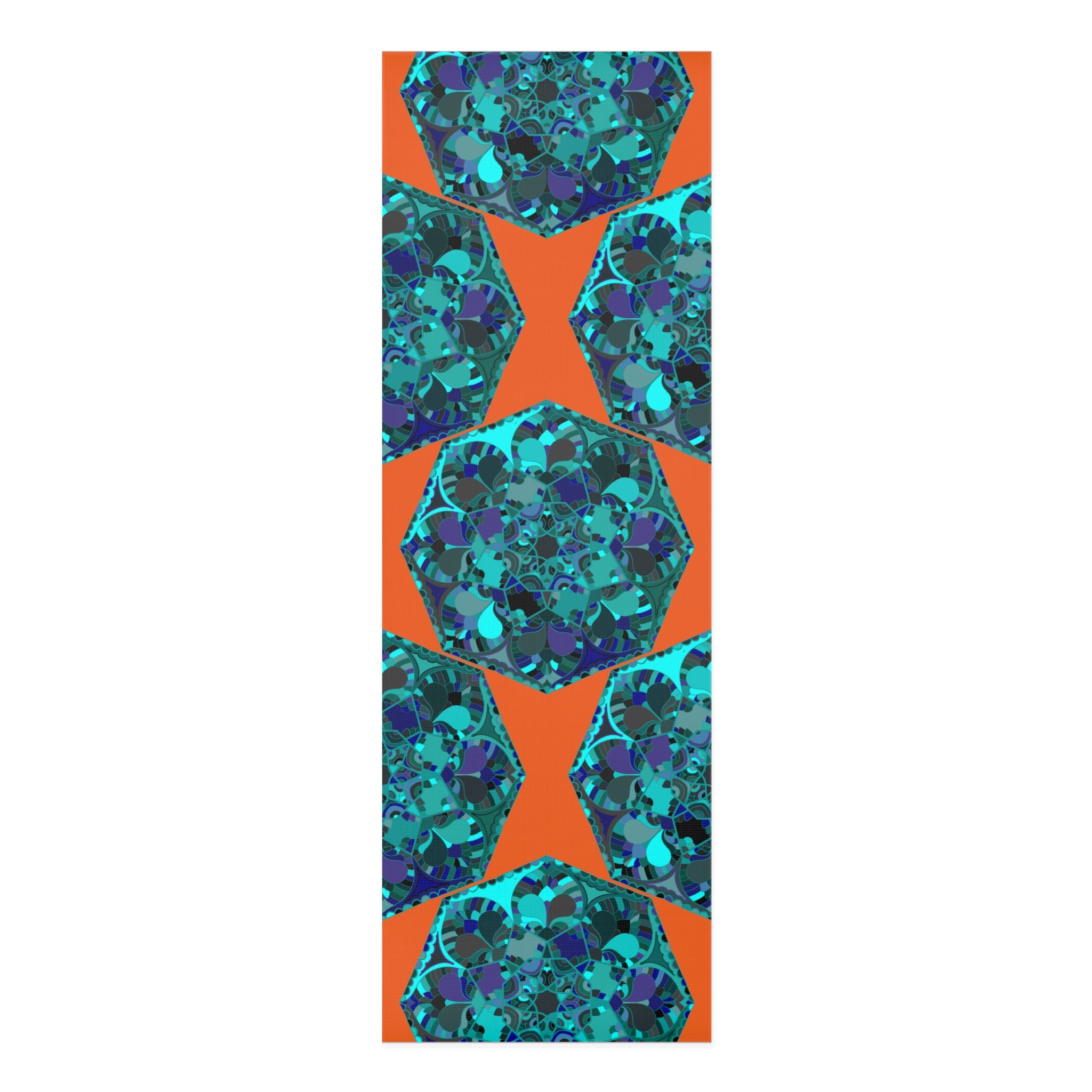 Geometric Foam Yoga Mat in Energetic Orange and Aqua Design