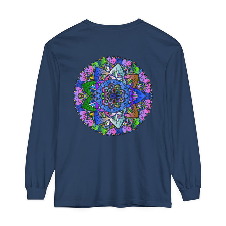 Colorful and intricate mandala design on a unisex long sleeve t-shirt