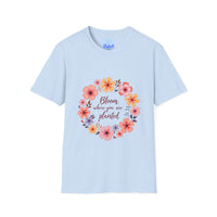 Colorful floral mandala design with a motivational quote on a comfortable cotton t-shirt for women