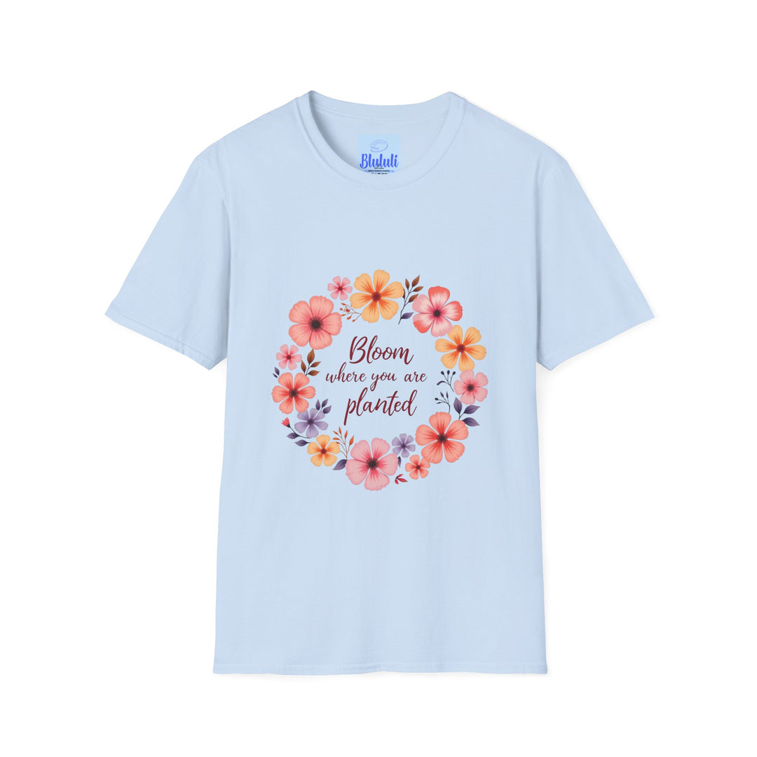 Colorful floral mandala design with a motivational quote on a comfortable cotton t-shirt for women