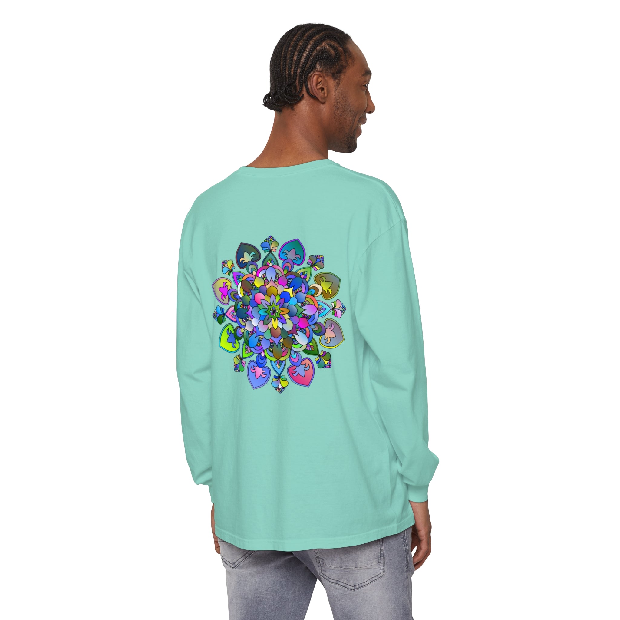 Colorful and intricate mandala design long sleeve t-shirt in vibrant shades