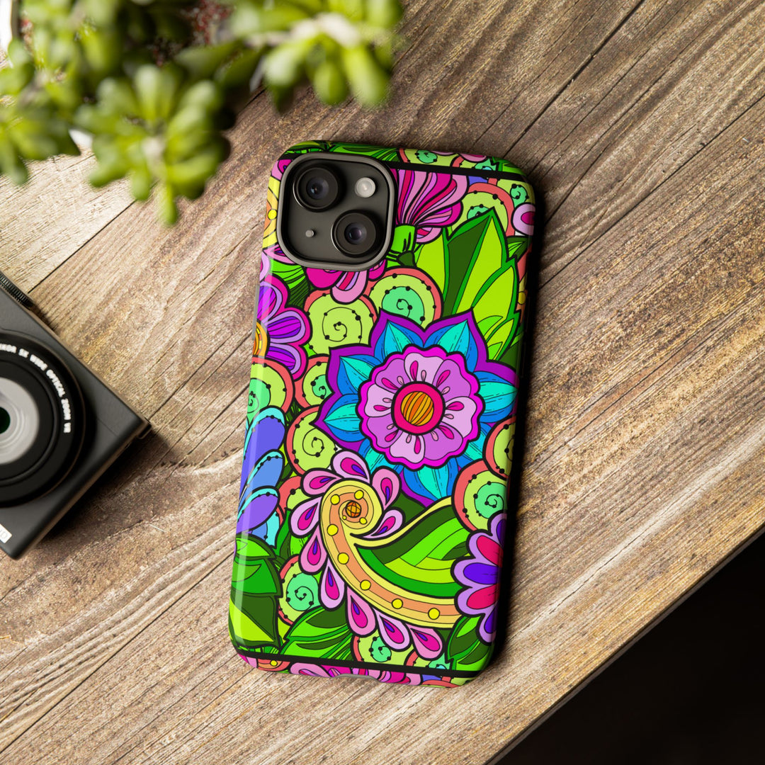 Floral Fantasy iPhone and Google Pixel Case in Bright Green Palette