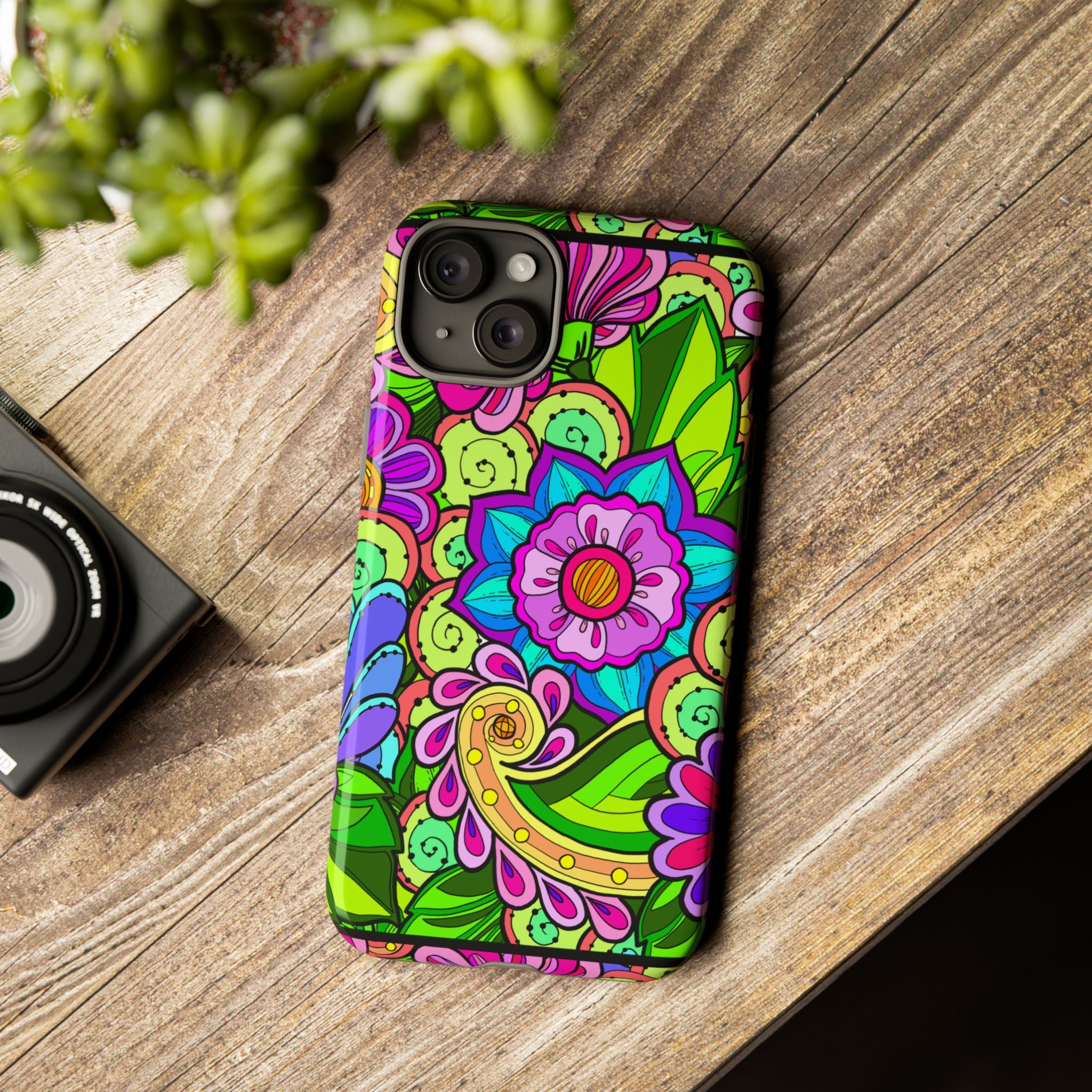 Floral Fantasy iPhone and Google Pixel Case in Bright Green Palette