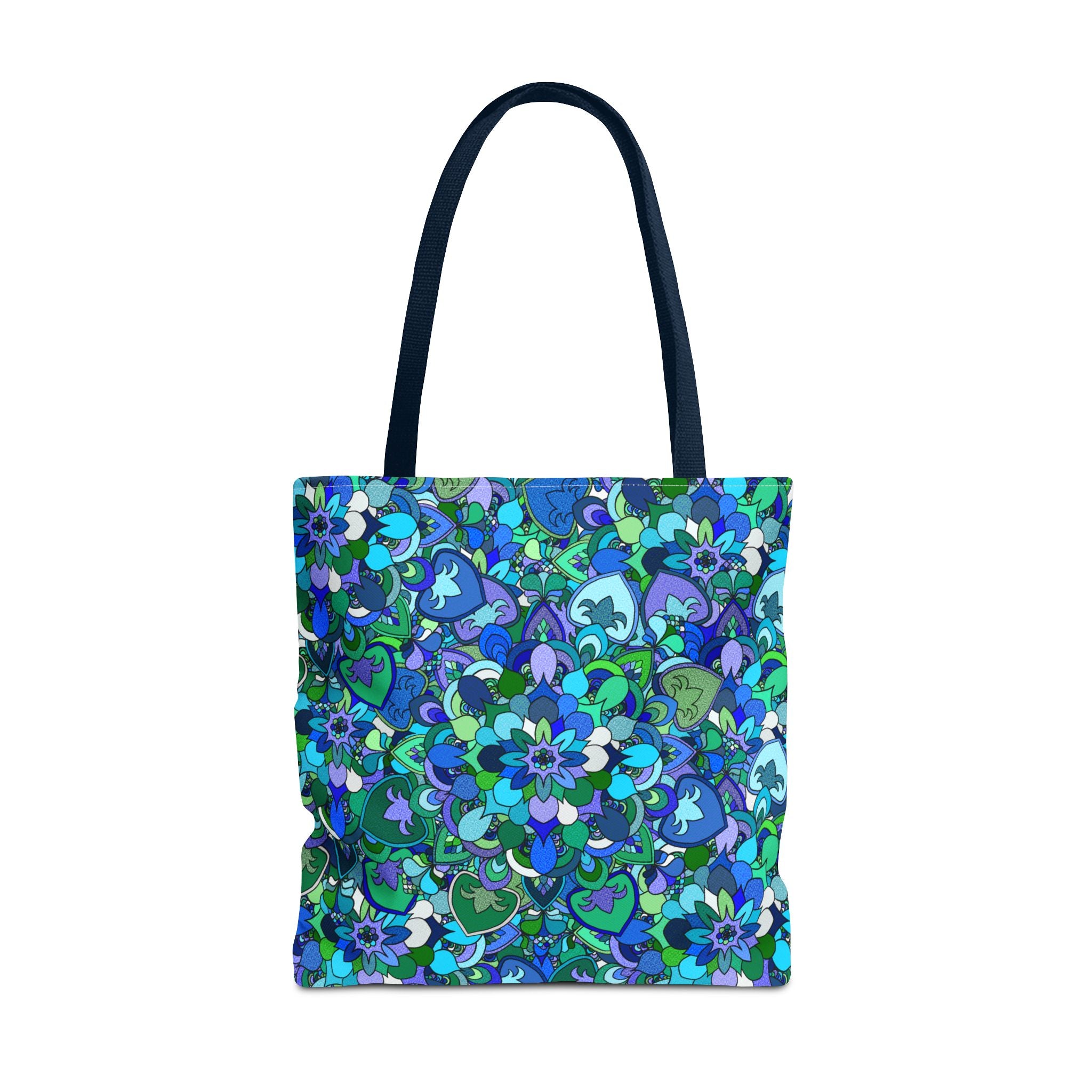 Blue Green Floral Mandala Tote Bag — Vibrant All-Over-Print Shopper