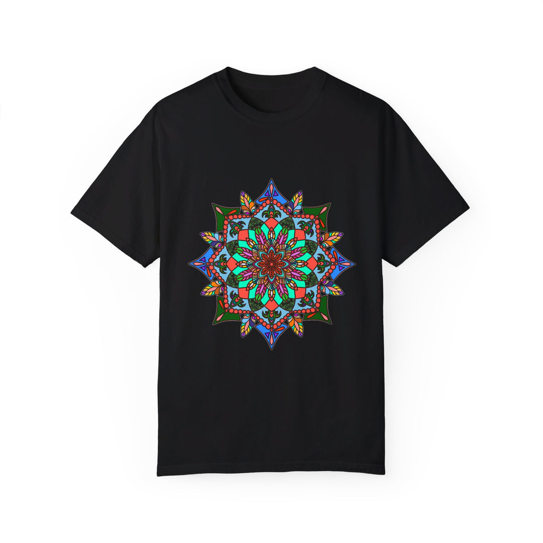 Unisex Mandala T-Shirt made with 100% Ring-Spun Cotton and Hand-Drawn Mandala Art, Garment-Dyed for Extra Comfort