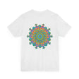 Vibrant mandala tee with intricate spiritual design symbolizing peace and harmony