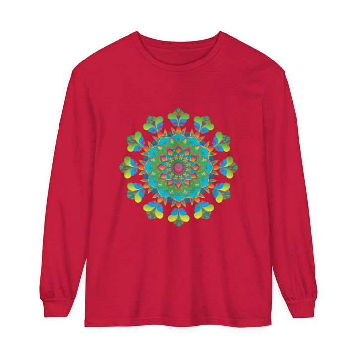 Psychedelic Mandala Tie Dye Long Sleeve T-Shirt with vibrant rainbow colors