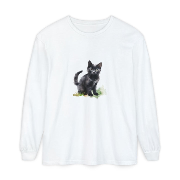 Schwarze Katze Aquarell Langarmshirt
