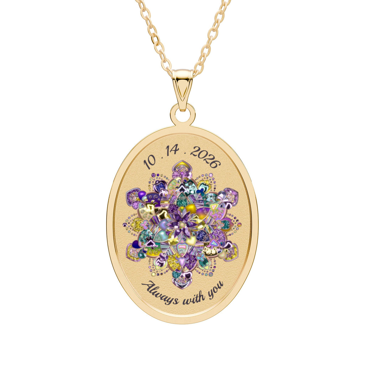 Colorful Floral Oval Pendant Necklace