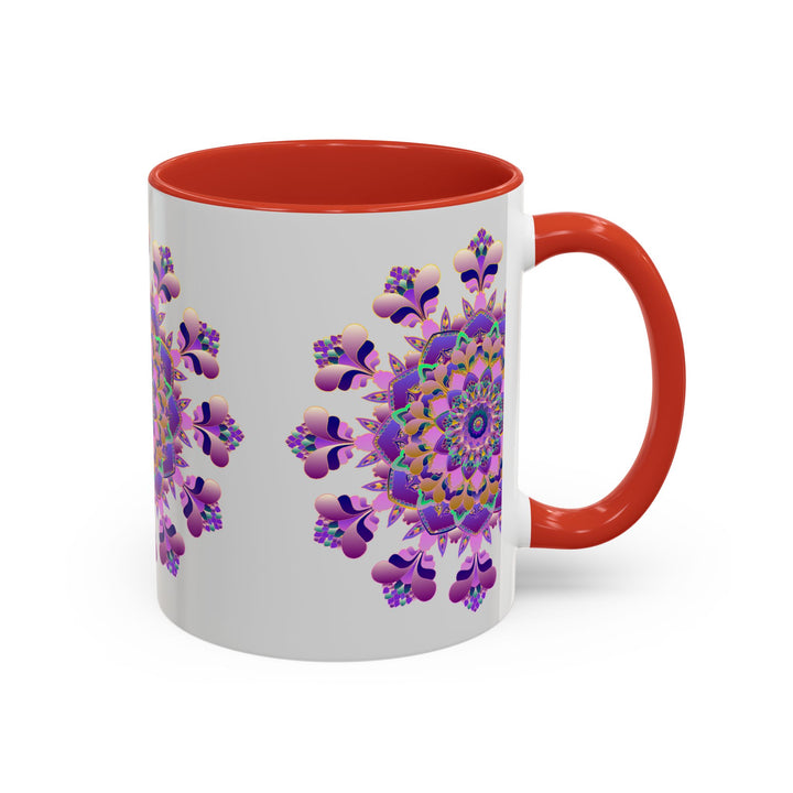 Beautiful purple and pink floral mandala design on ceramic mug