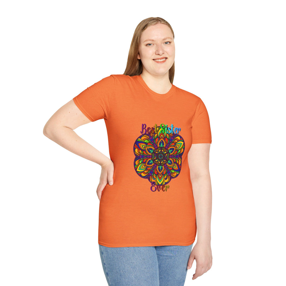 Mandala Art Gift for Sister Unisex Softstyle T-Shirt - Hand-Drawn Design in vibrant colors and intricate patterns, perfect for a thoughtful and unique gift for your sister