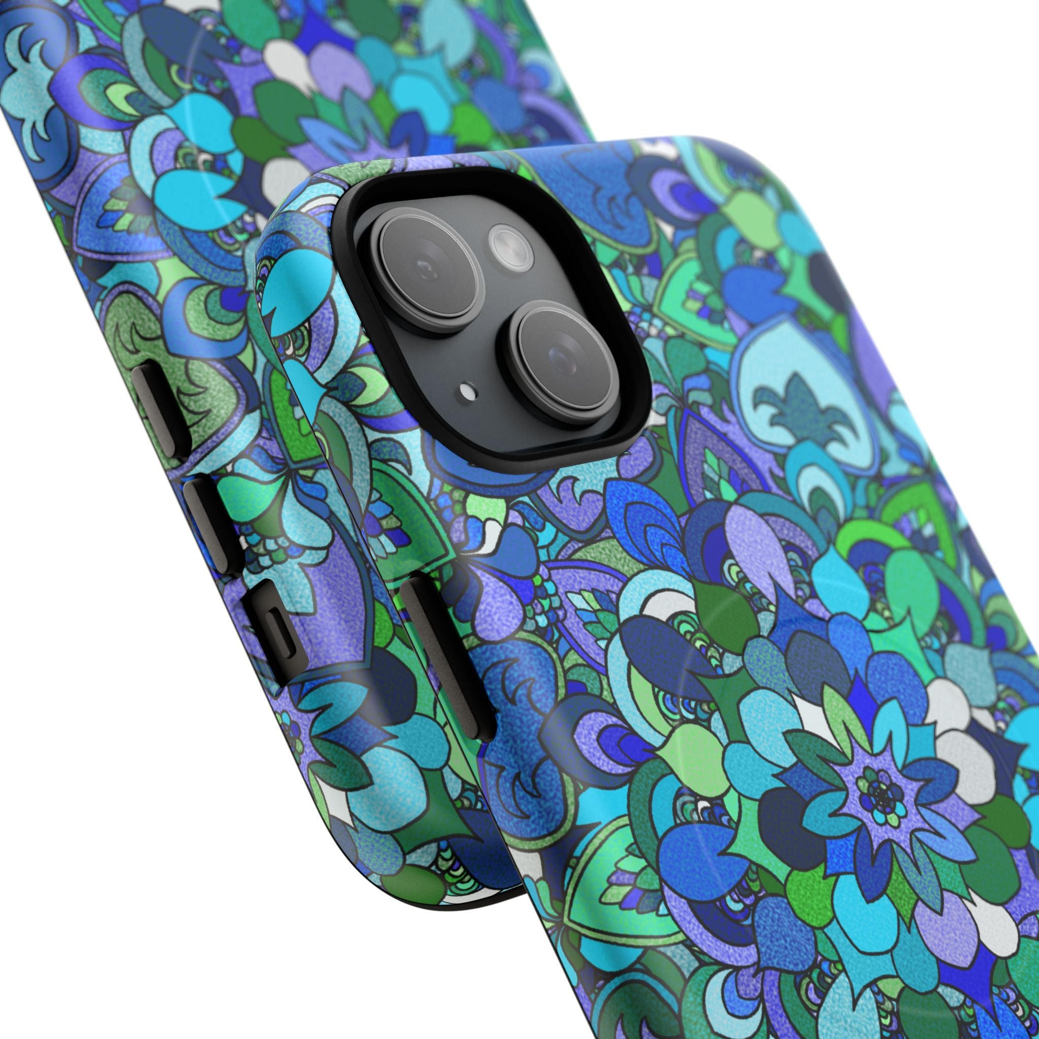 Cover Rigida Magnetica per Telefono con Mandala Floreale — Motivo Blu Verde