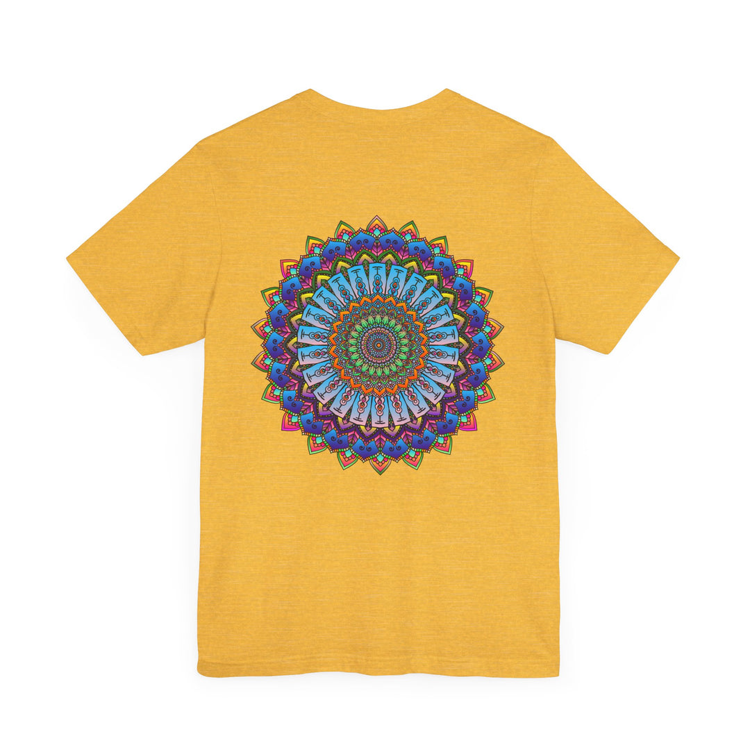 Colorful and intricate mandala design tee promoting spiritual peace and harmony