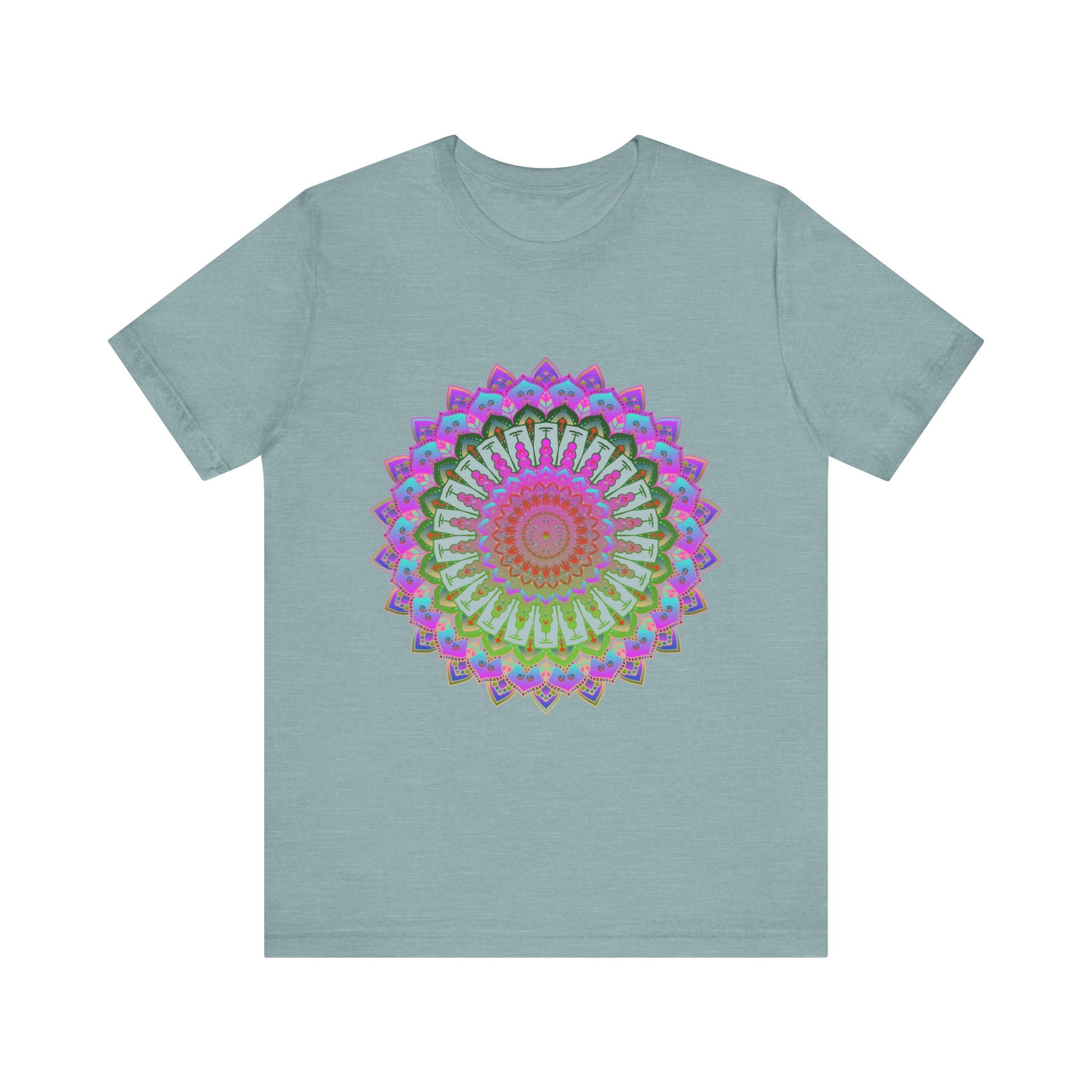 Vibrant mandala t-shirt featuring a colorful and intricate design inspired by traditional art