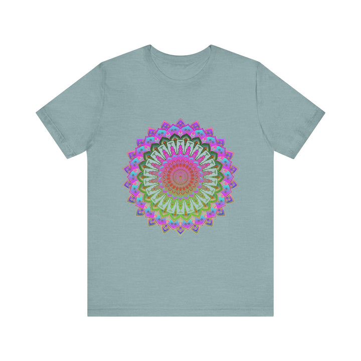 Vibrant mandala t-shirt featuring a colorful and intricate design inspired by traditional art