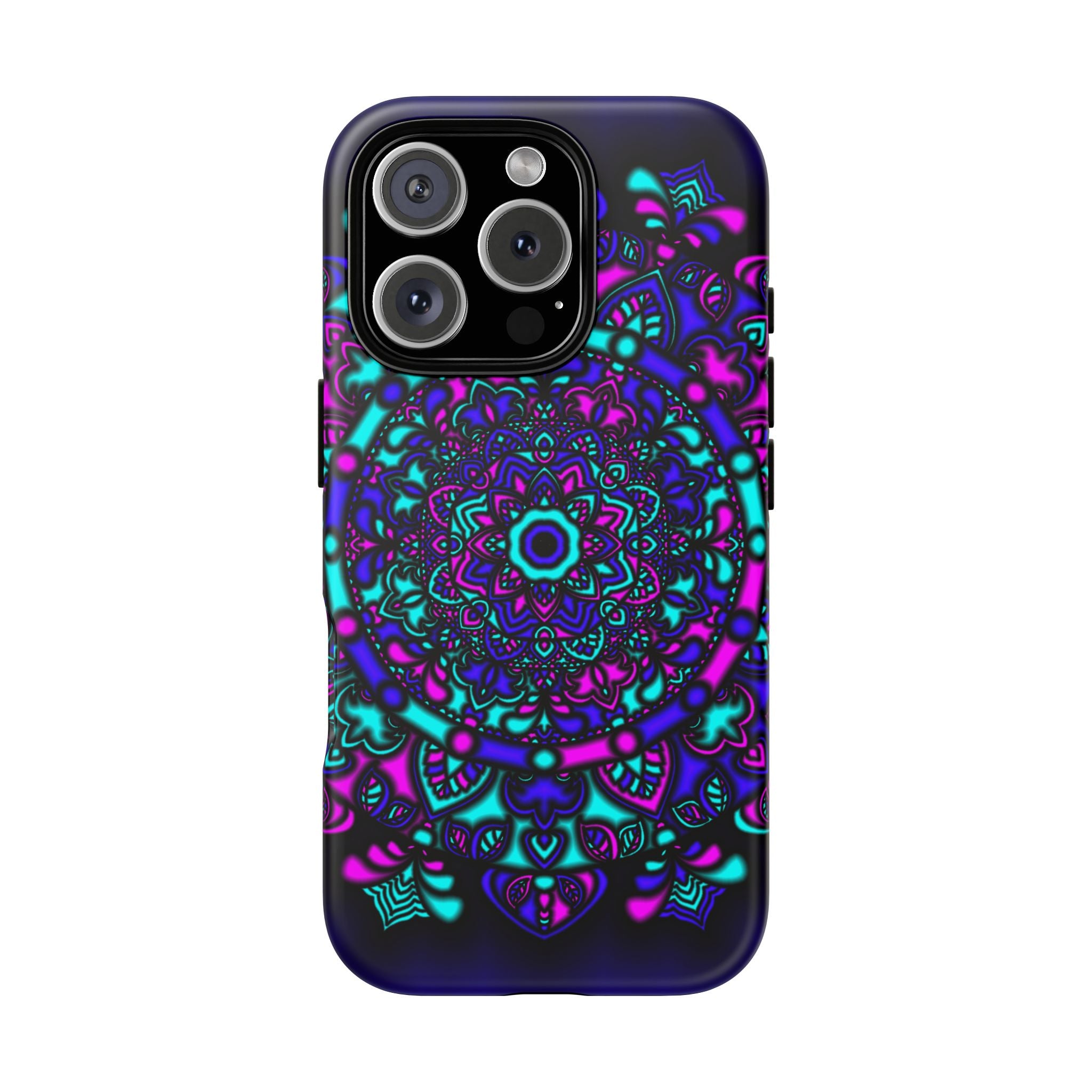 Cover protettiva resistente per telefono Mandala Neon — Viola e Verde acqua
