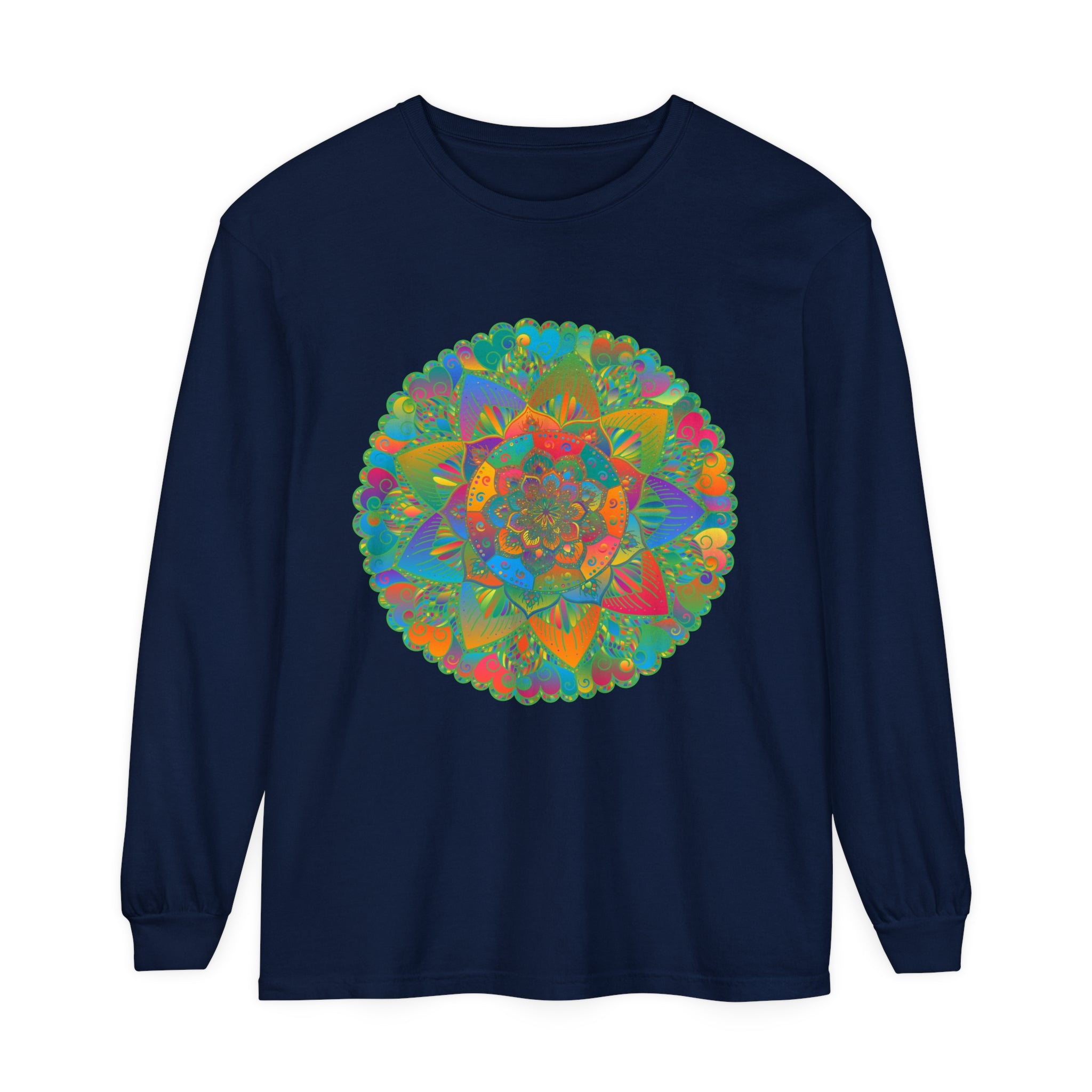 Colorful mandala design unisex long sleeve t-shirt for vibrant fashion statement