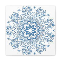 Handmade Mandala Art with Steel Blue Mandala Design Wall Art on Matte Canvas, Stretched to 125 inches