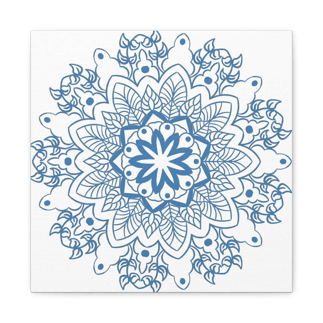 Handmade Mandala Art with Steel Blue Mandala Design Wall Art on Matte Canvas, Stretched to 125 inches