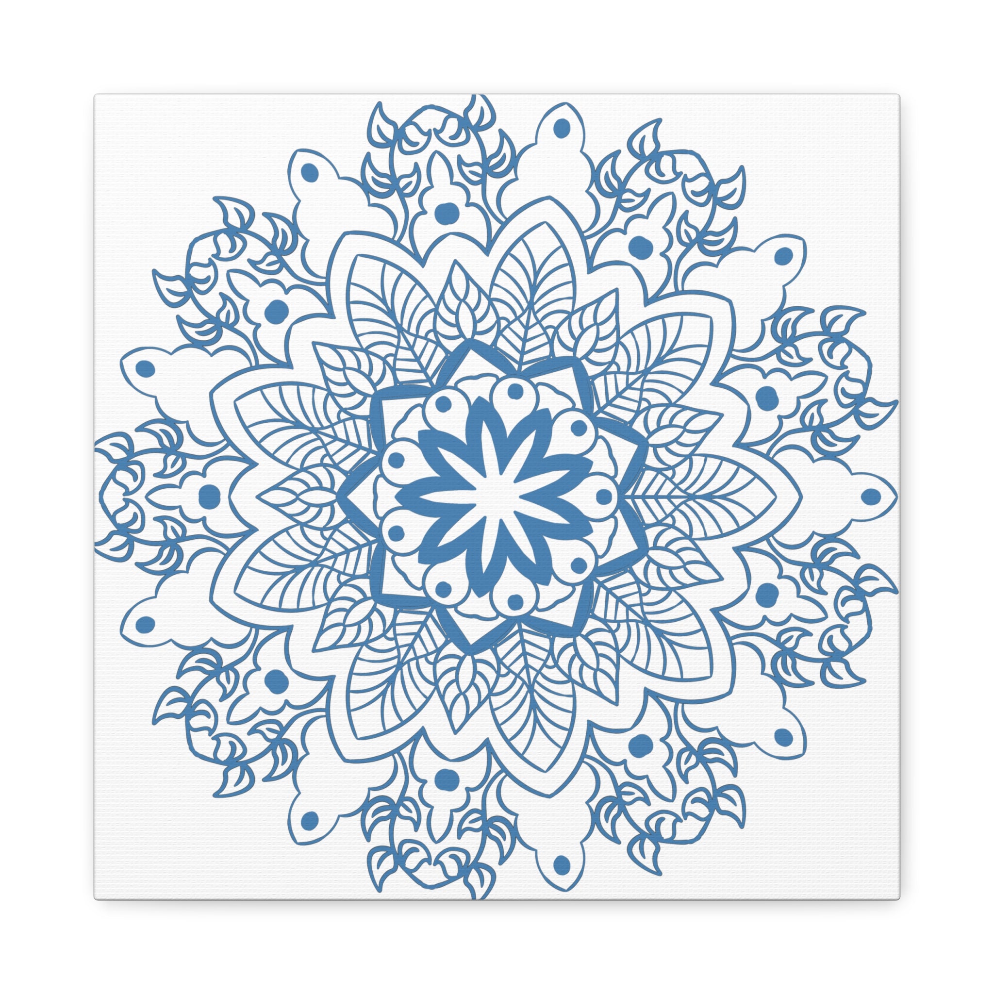 Handmade Mandala Art with Steel Blue Mandala Design Wall Art on Matte Canvas, Stretched to 125 inches