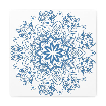 Handmade Mandala Art with Steel Blue Mandala Design Wall Art on Matte Canvas, Stretched to 125 inches