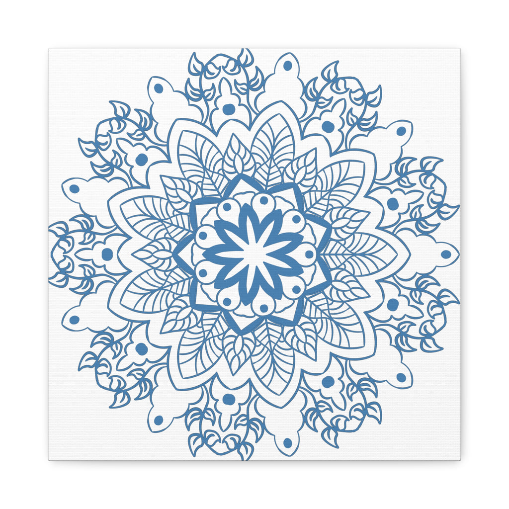 Handmade Mandala Art with Steel Blue Mandala Design Wall Art on Matte Canvas, Stretched to 125 inches