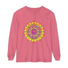 Vibrant Mandala Long Sleeve T-Shirt featuring a colorful and intricate mandala design