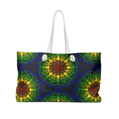 Borsa da weekend con mandala elaborato in vivaci toni di giallo e verde