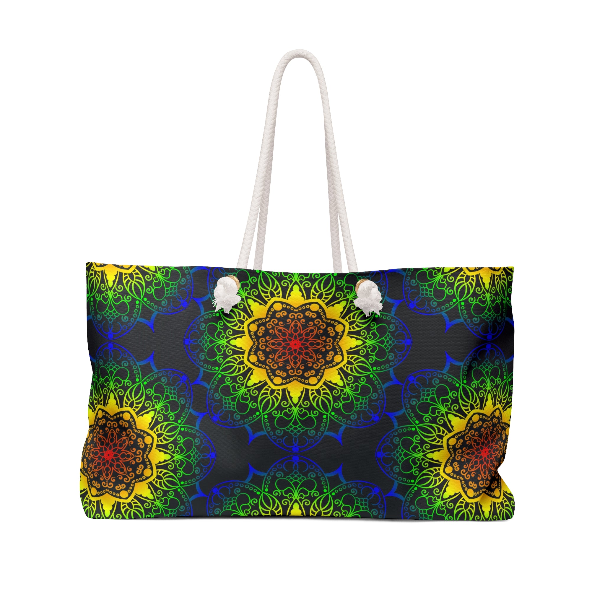 Intricate Mandala Weekender Bag in Bold Yellow and Green Tones