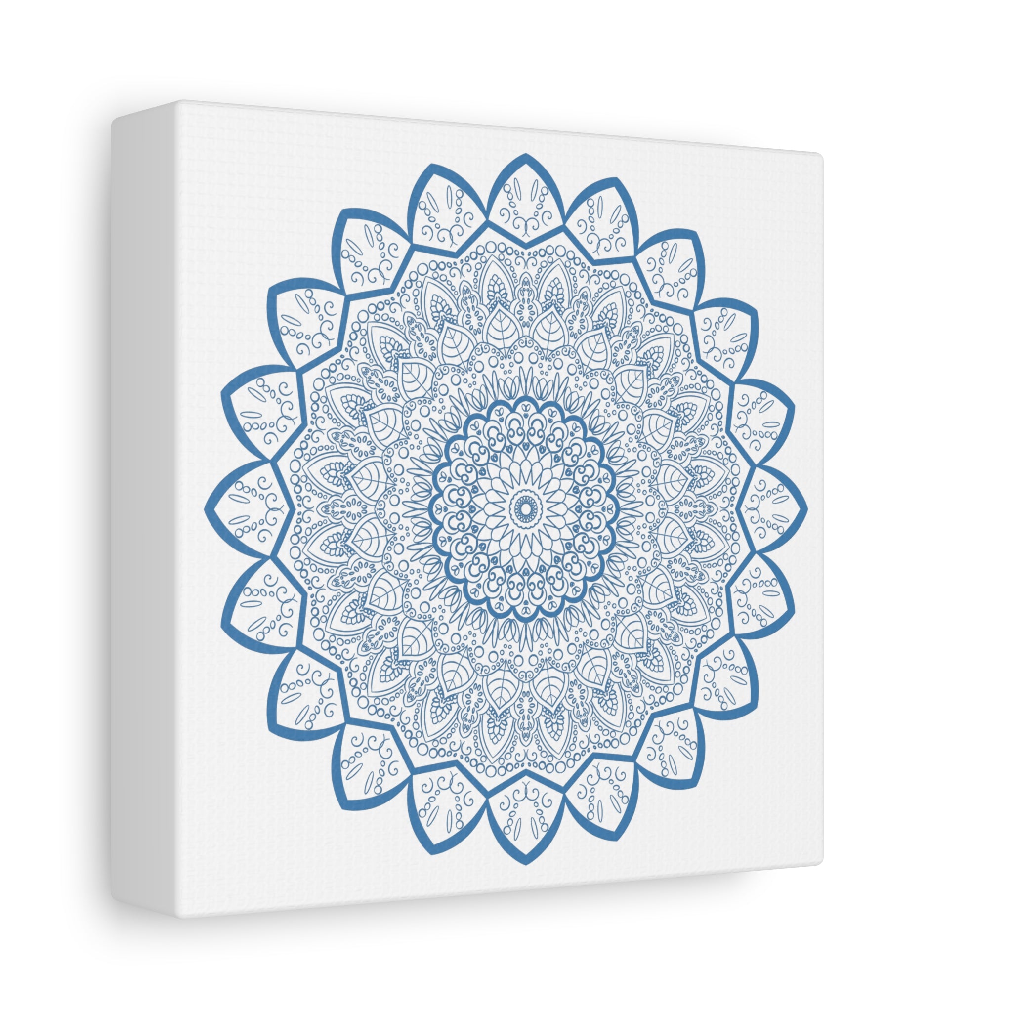 Handmade Mandala Art Steel Blue Matte Canvas Stretched Wall Art