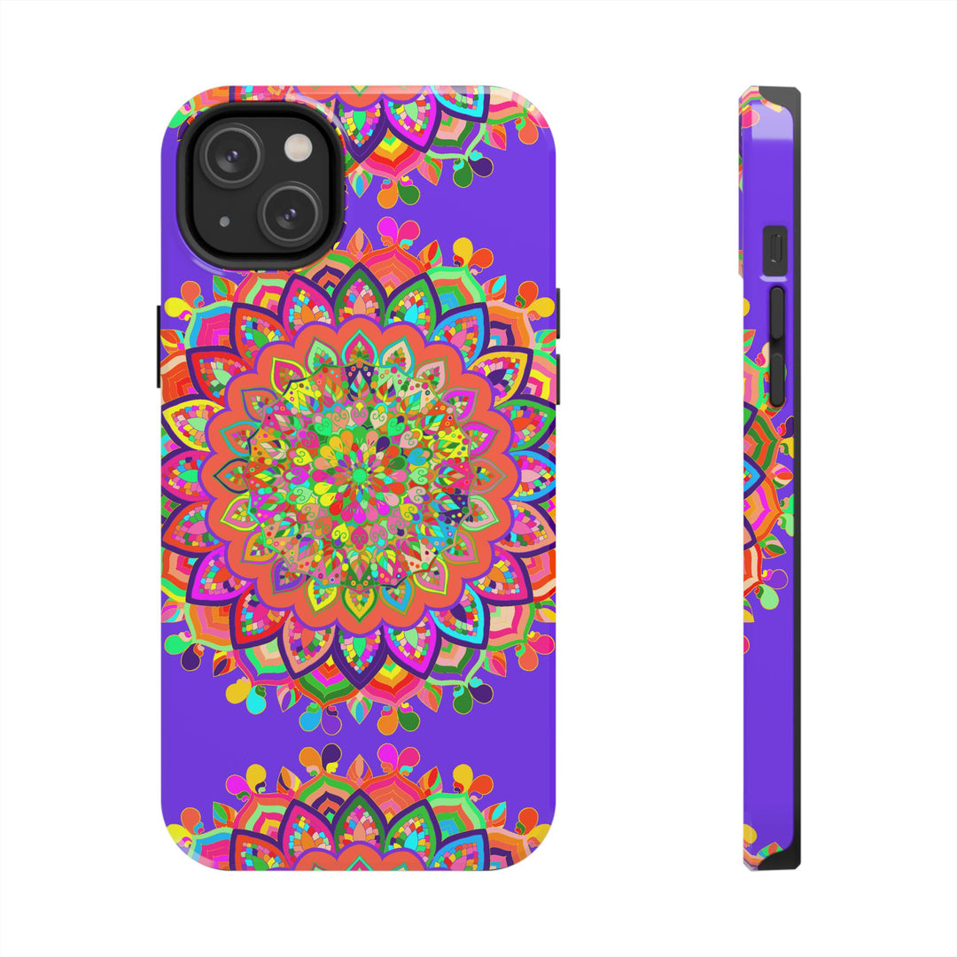 Hand drawn purple Mandala Art phone case with intricate floral patterns