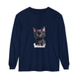 Adorable black kitten with vibrant green eyes printed on a soft, comfortable t-shirt