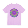 Beautiful purple mandala tee featuring intricate design symbolizing spiritual peace and harmony, perfect for those seeking inner tranquility and balance in their lives