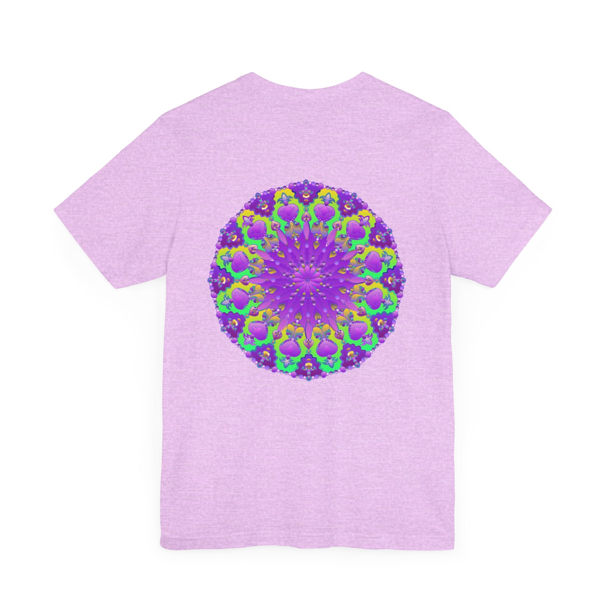 Beautiful purple mandala tee featuring intricate design symbolizing spiritual peace and harmony, perfect for those seeking inner tranquility and balance in their lives