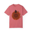 Unisex Halloween Mandala T-shirt featuring handmade pumpkin mandala art on garment-dyed tee