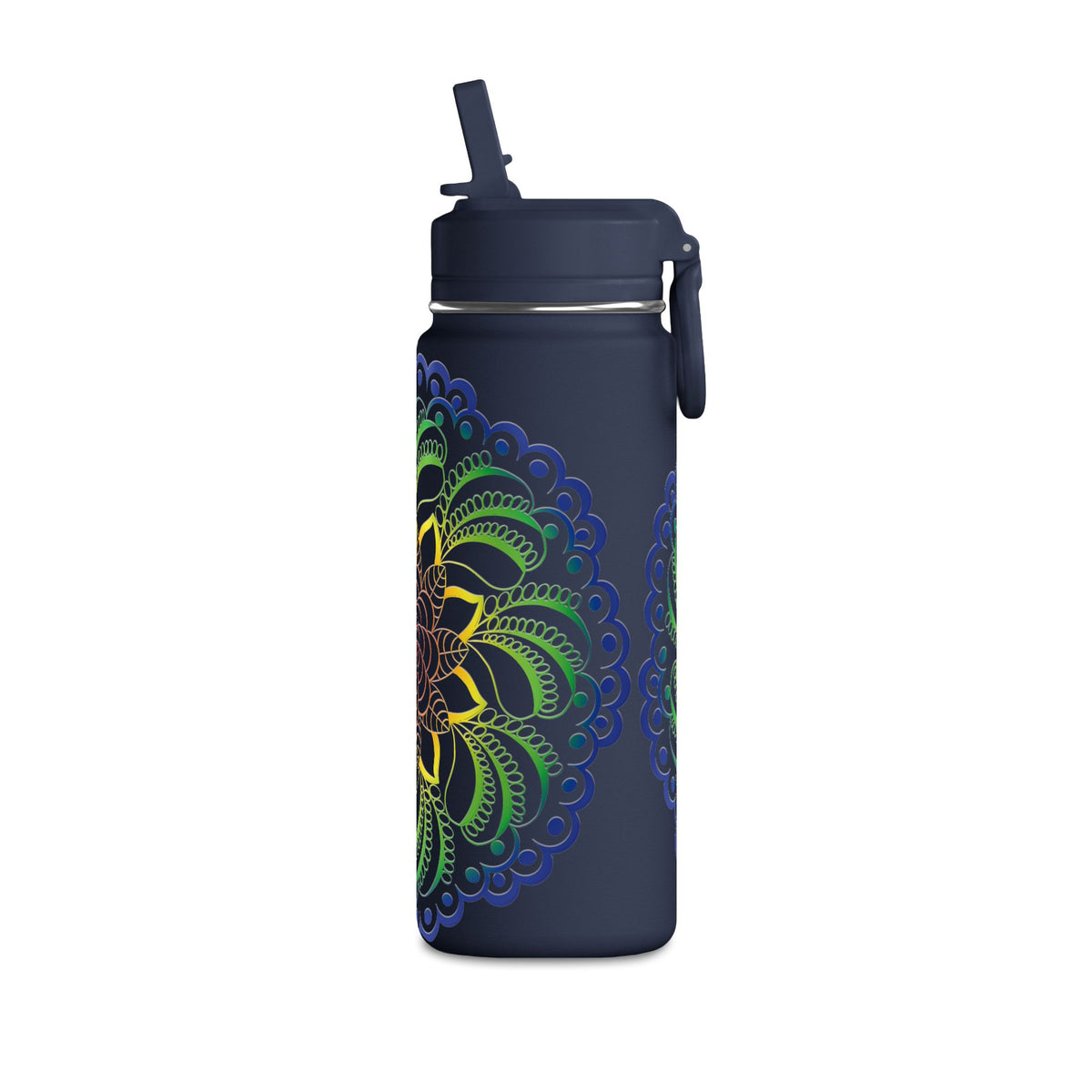 20oz Floral Mandala Water Bottle — Rainbow Lotus Reusable Straw Bottle