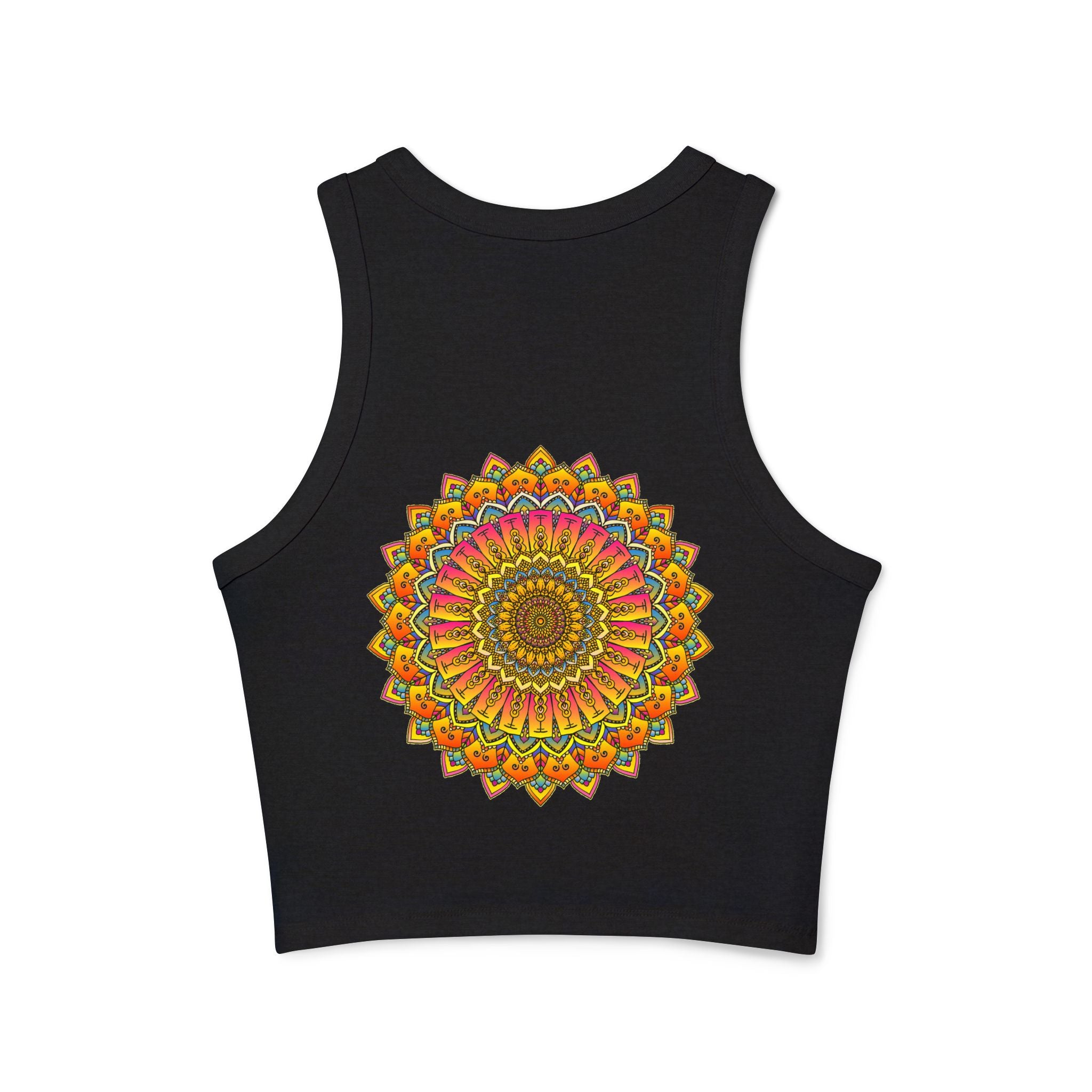 Colorful and eye-catching racerback tank top featuring a vibrant mandala design