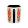 Beautiful mandala art mug with vibrant, intricate designs in various colors