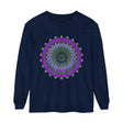 Intricate Mandala Unisex Long Sleeve T-Shirt featuring a beautiful floral mandala design in various shades of blue and green