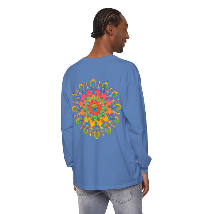 Colorful mandala design unisex long sleeve t-shirt with vibrant patterns