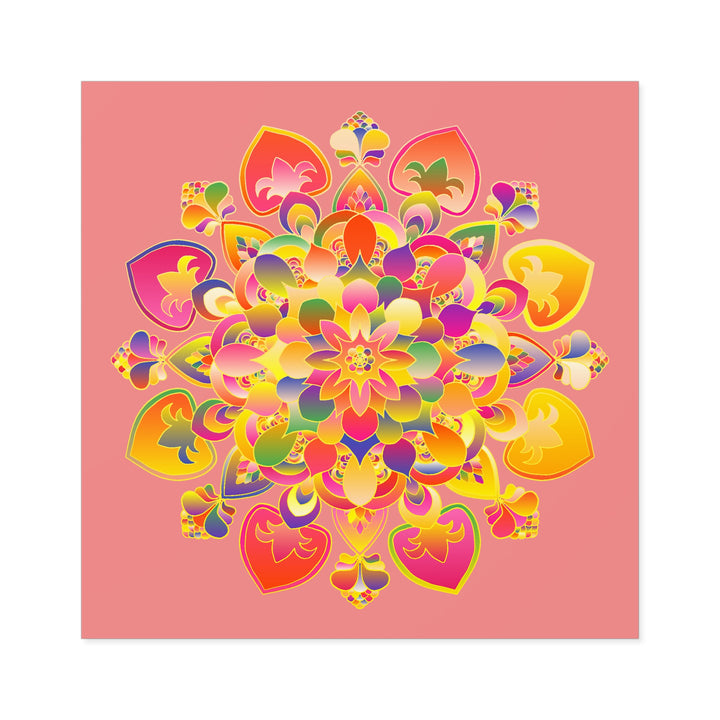 Hand-Drawn Mandala Laminate Stickers – Gold, Red, and Green on Soft coral