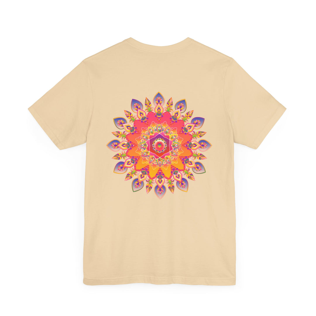 A beautiful vibrant mandala tee featuring intricate spiritual symbols for peace and harmony