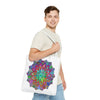 Vibrant and intricate mandala pattern tote bag with colorful AOP design