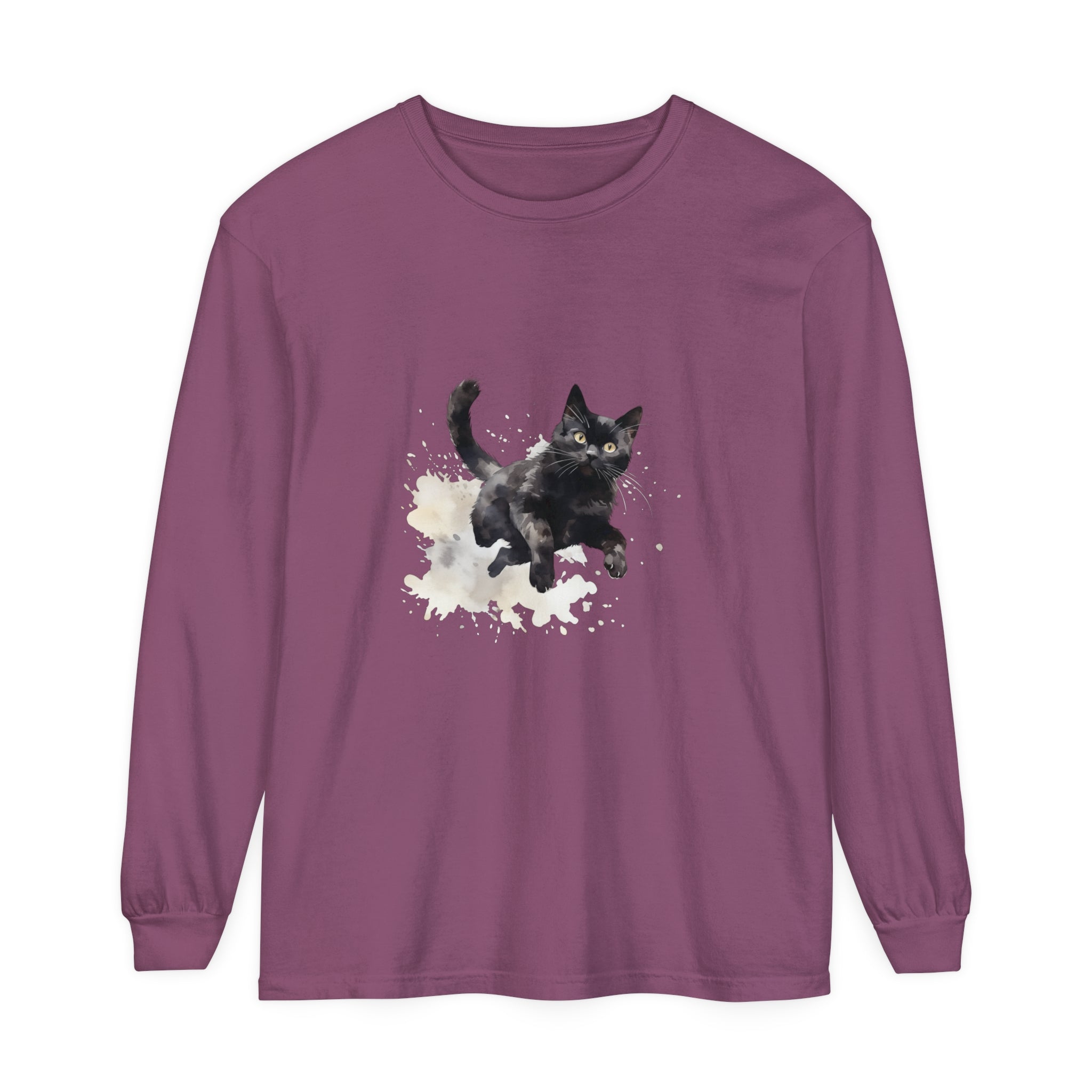 Black Cat Watercolor Splash T-Shirt featuring a vibrant, artistic design