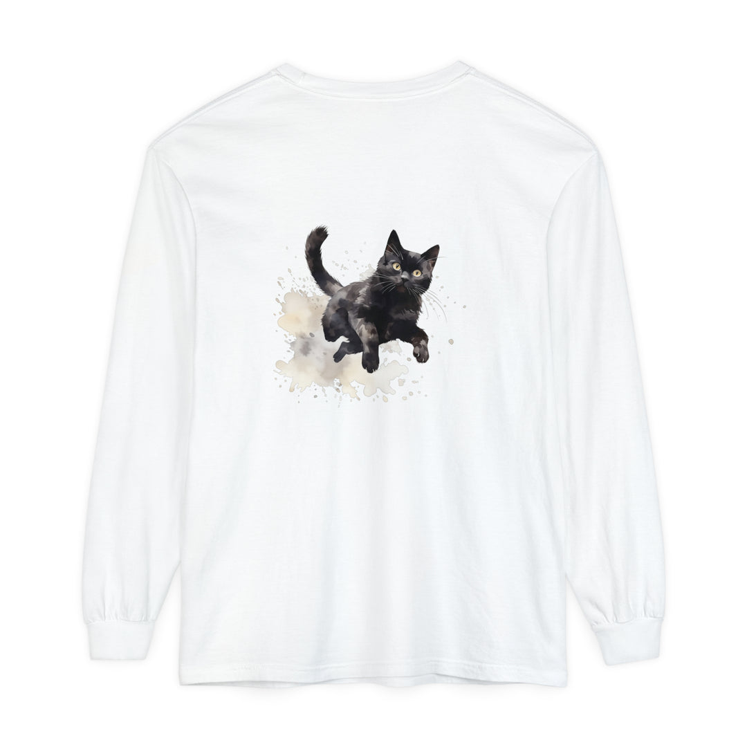 Black Cat Watercolor Splash T-Shirt with a cute feline design