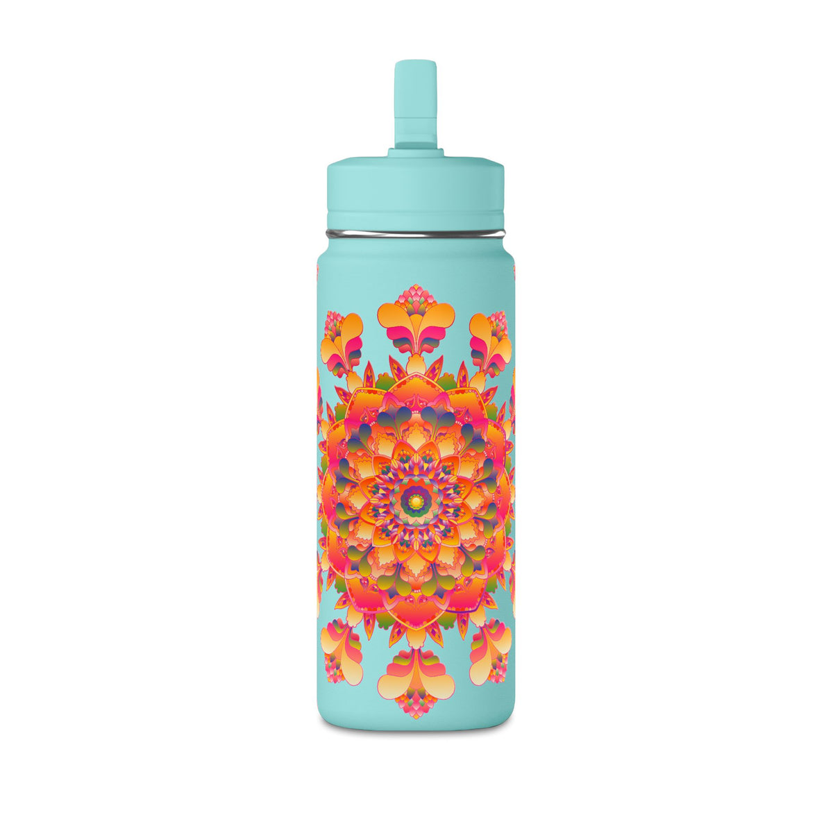 20oz Floral Mandala Mini Water Bottle – Colorful Boho Hydration Bottle