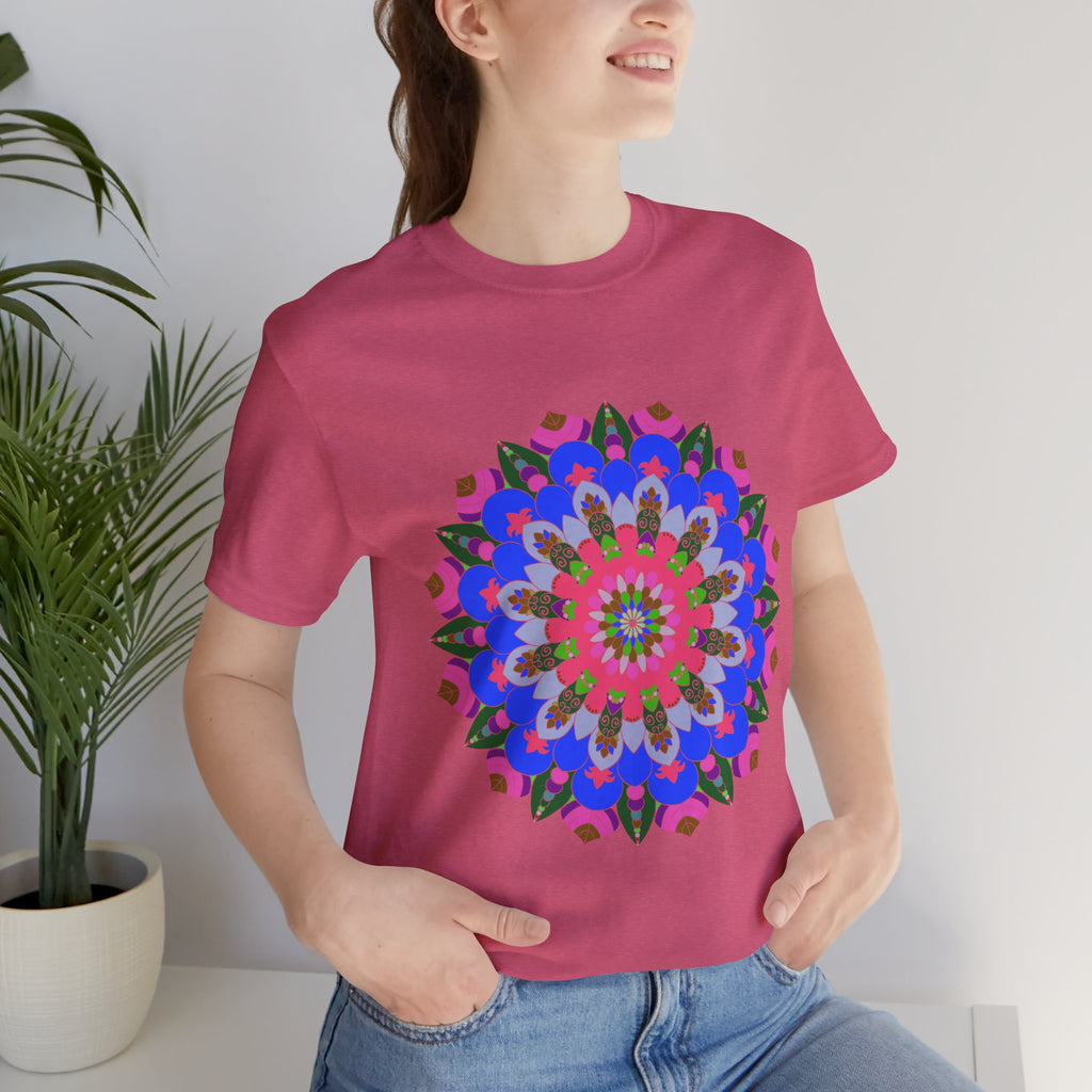 Vibrant and intricate mandala geometric design on a colorful t-shirt