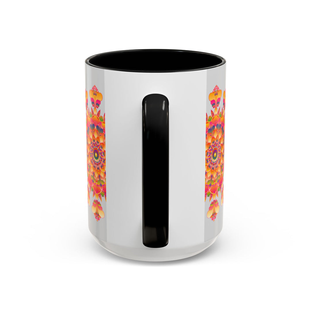 Vibrant and colorful mandala art mug featuring a stunning floral design