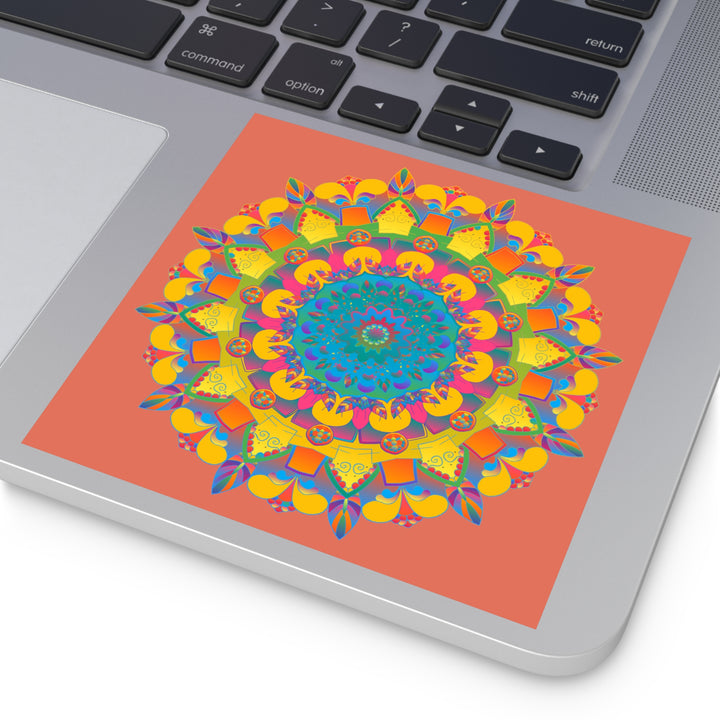 Hand-Drawn Mandala Laminate Stickers – Gold, Red, and Green on Terracotta