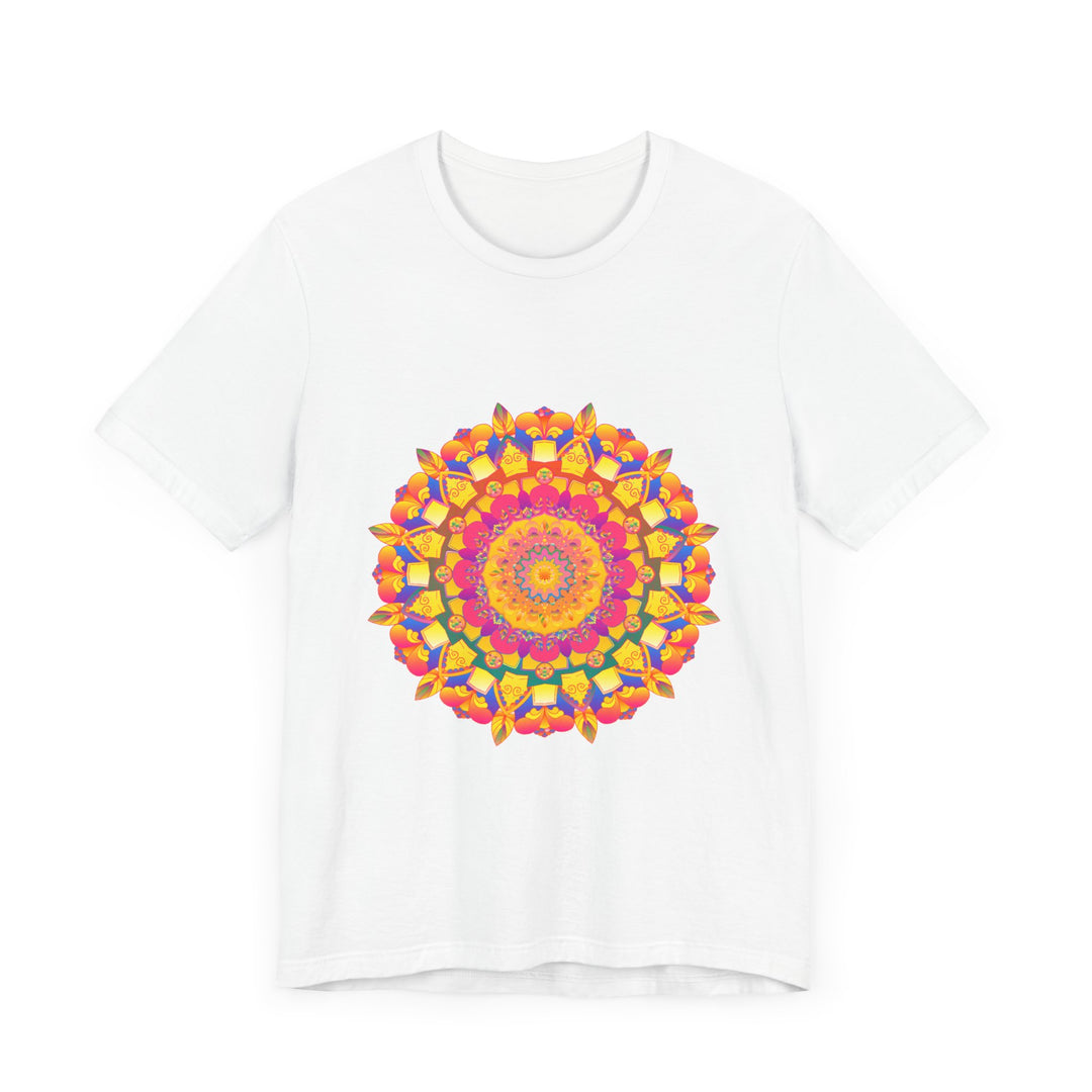 Vibrantly hued mandala tee featuring intricate and eye-catching pattern design